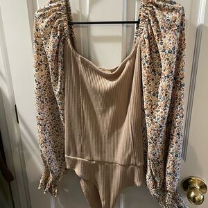 Promesa Floral and Beige Bell Sleeve Bodysuit